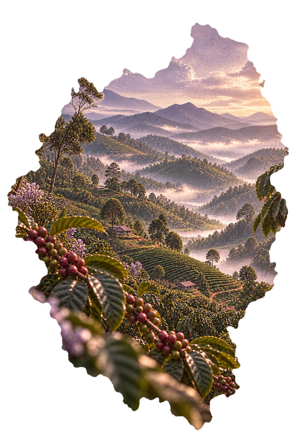 Rwanda mountain landscape silhouette background